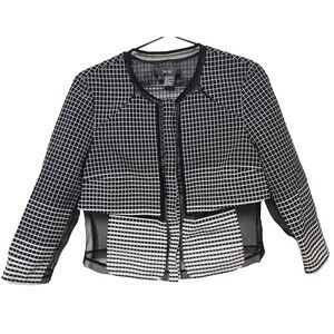 Per Se Black White Jacket Organza Pockets Snap Button Front Womens Sz 4